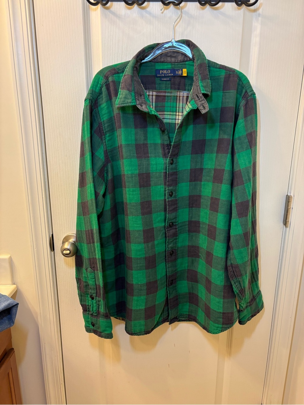 Polo Ralph Lauren Kelly Green & Black Plaid Flannel Shirt Xl Vintage 90s
